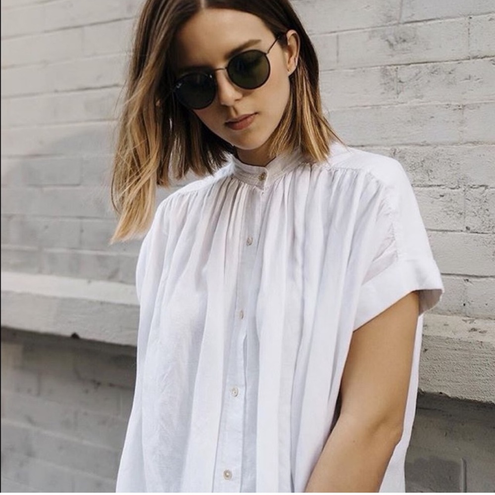 ARITZIA | WILFRED WHITE BERTILLON OVERSIZED BUTTON UP BLOUSE TUNIC LINEN-LIKE - Picture 7 of 13